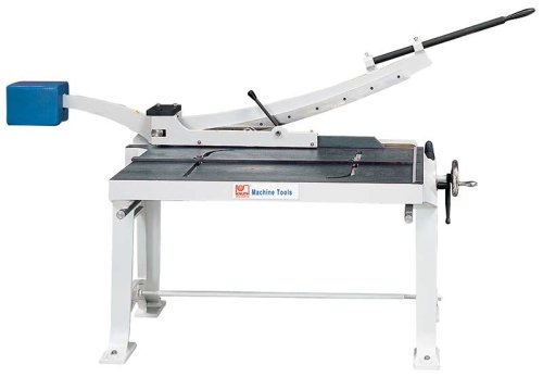 KHS E 1000 - Cizalla de guillotina manual para el corte preciso de chapas finas, gran mesa de apoyo y tope longitudinal ajustable